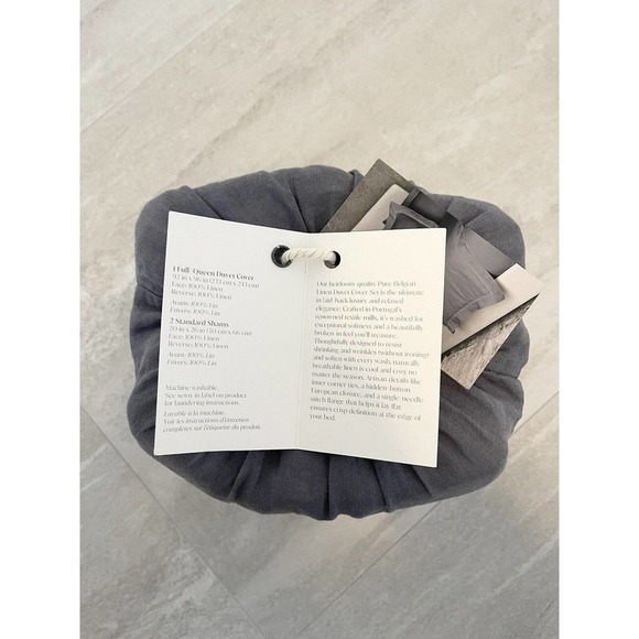 The Threadery 3 Piece Queen Duvet Cover Set Pure Belgian Linen Grey Quiet Shade - Picture 13 of 15